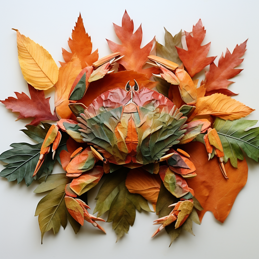 colored leaves crab white background