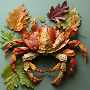 colored leaves crab green background