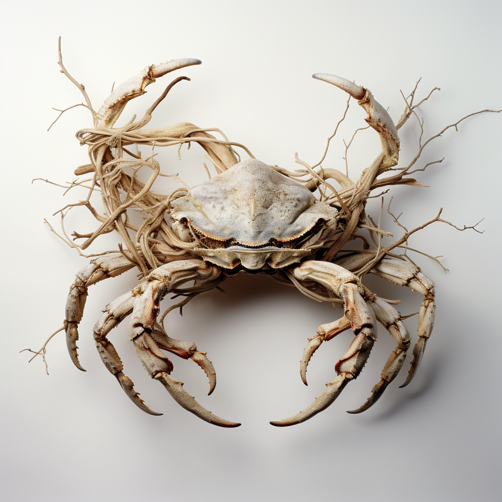 flat large many twigs crab