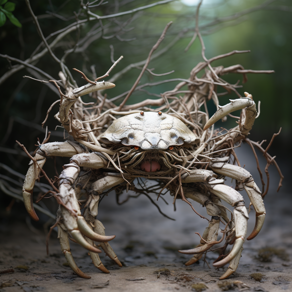 Twig crab in forest, menacing