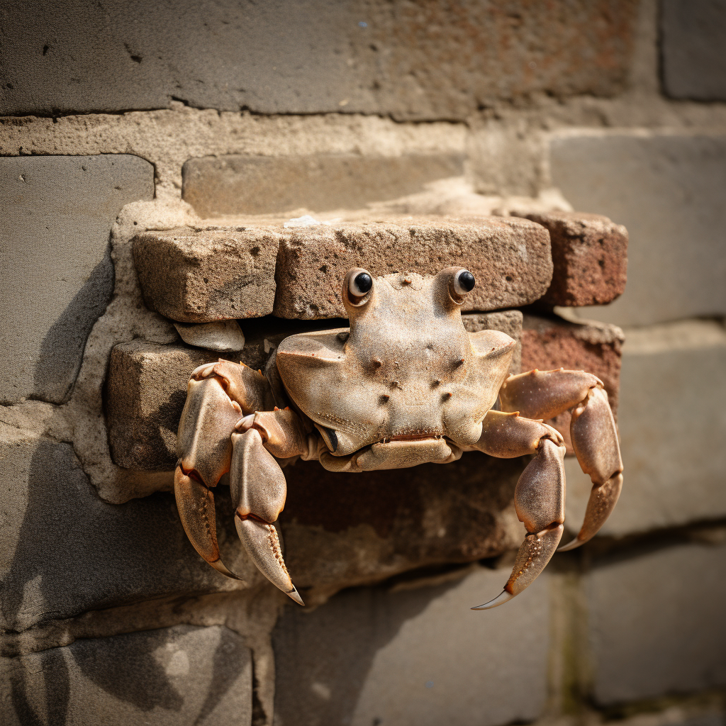 brick crab protruding from wall