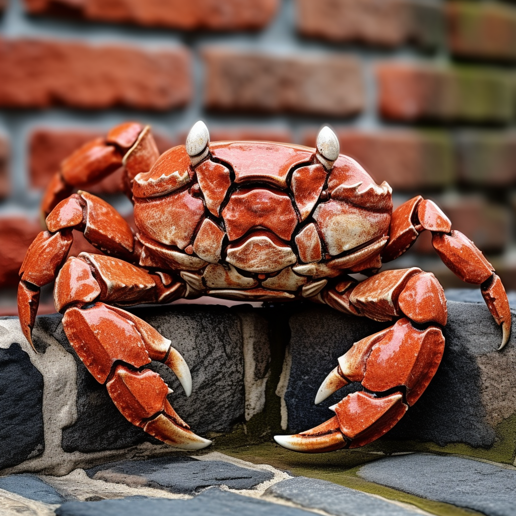 brick textured crab with brick wall in background