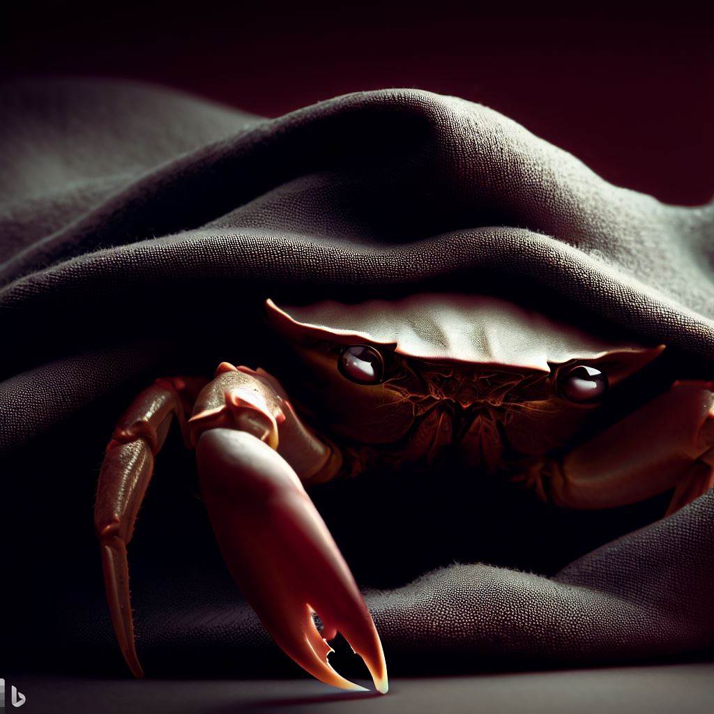 crab hidden under cloak