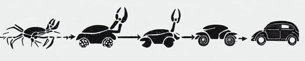 diagram of reverse evolution from crab to car