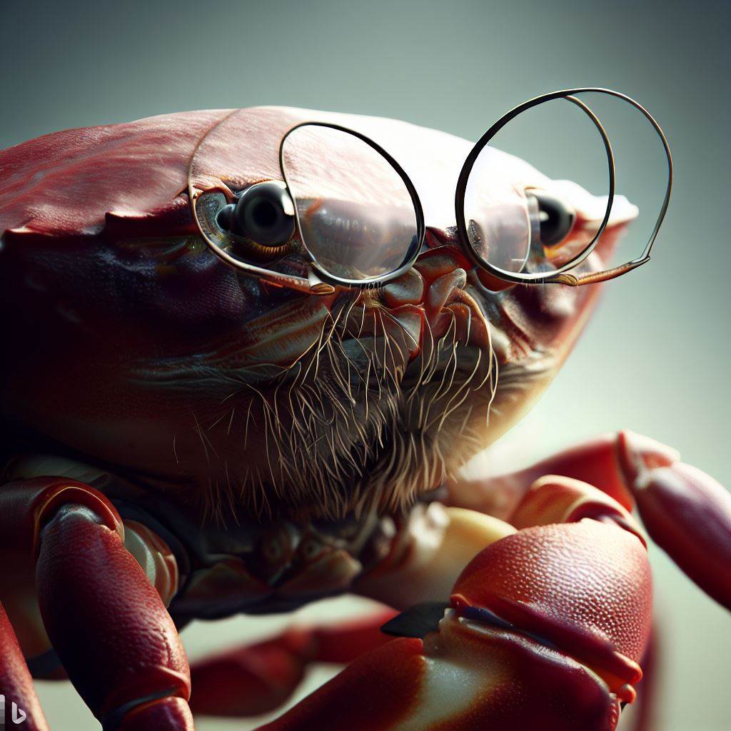 smart red crab with glasses